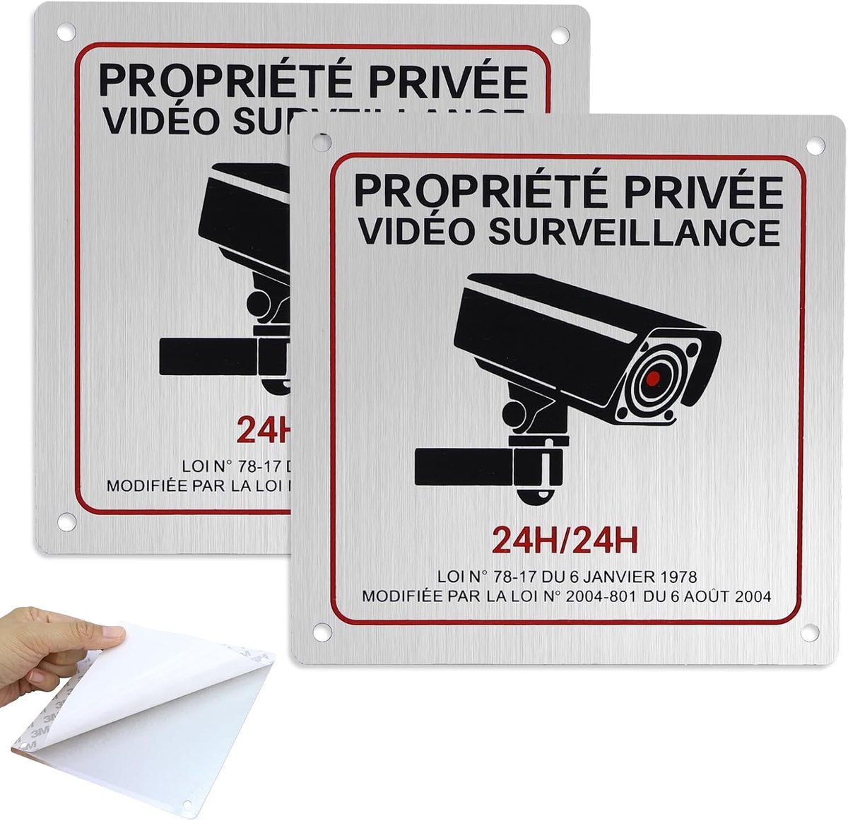 2 Pieces Security Camera Panels Alarm Video Surveillance 15x15cm Self Adhesive Private Property 24 Hours Outdoor Video - ShopVlot