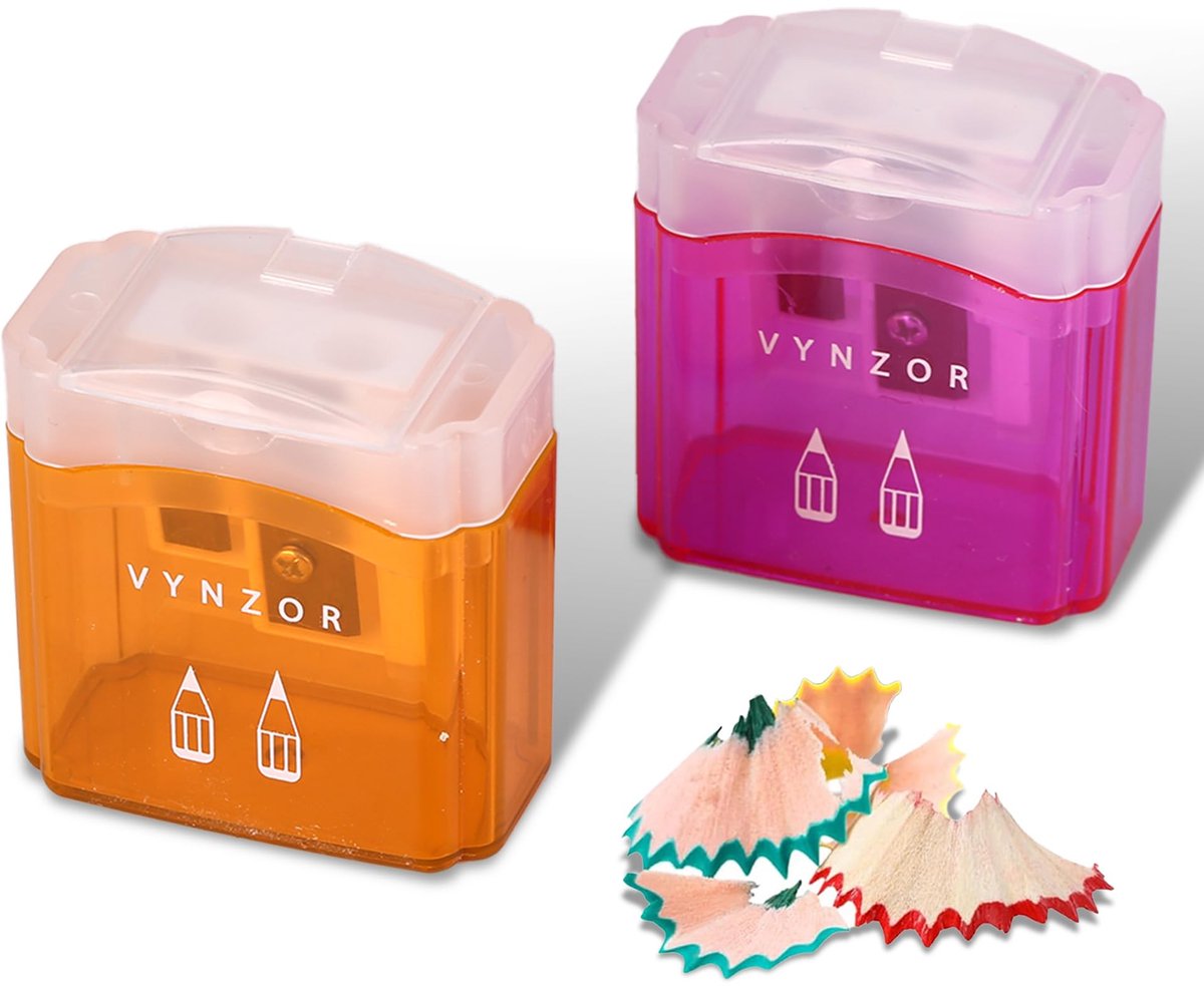 2 stuks puntenslijper met container, dubbele gaten (8 mm - 12 mm) puntenslijpers voor kinderen, volwassenen, school - ShopVlot