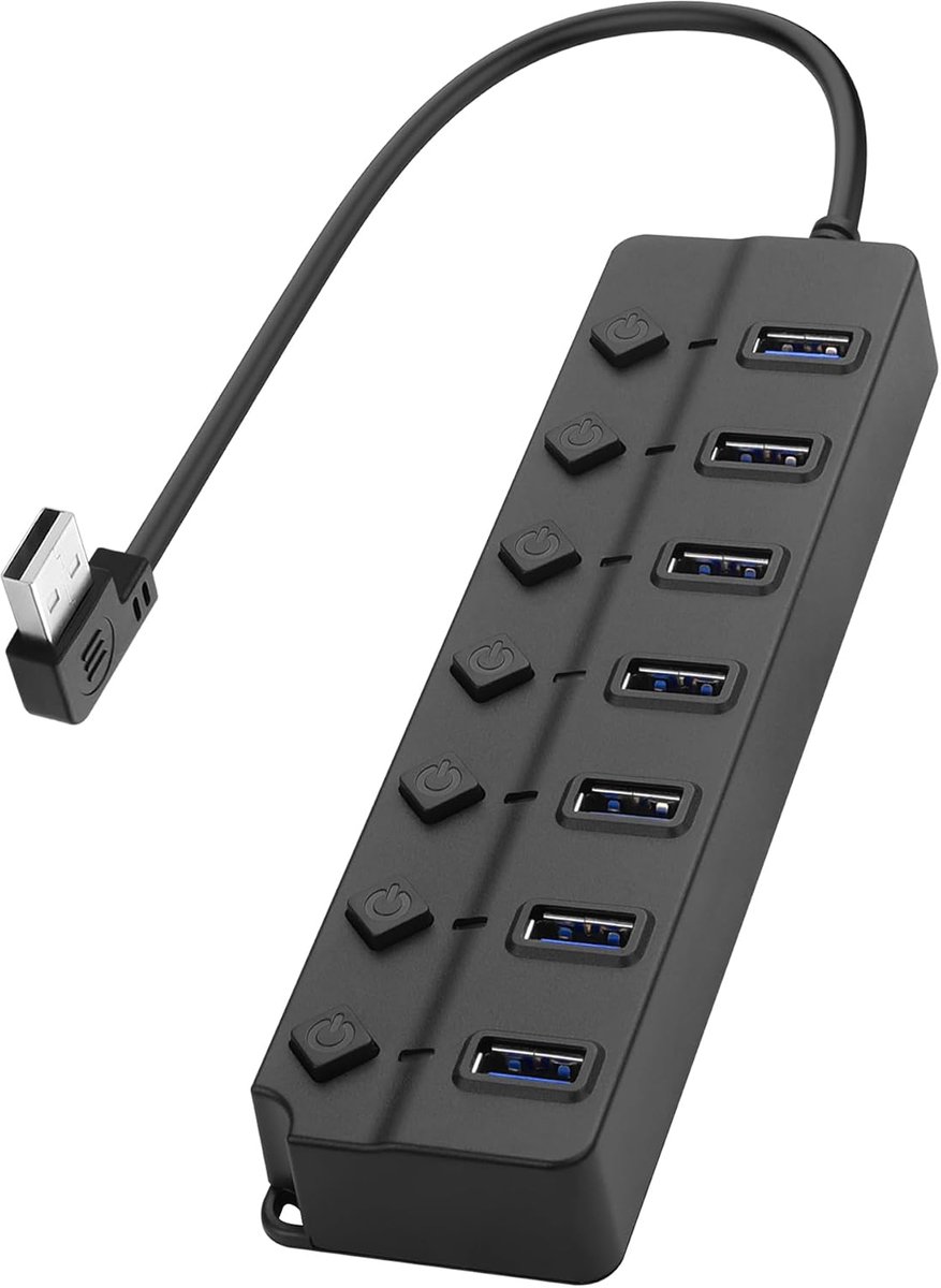 90 Degree USB Hub Splitter YACSEJAO Data Hub USB 2.0 with Individual LED Button On/Off Switch DC5.5 * 2.1 Power - ShopVlot