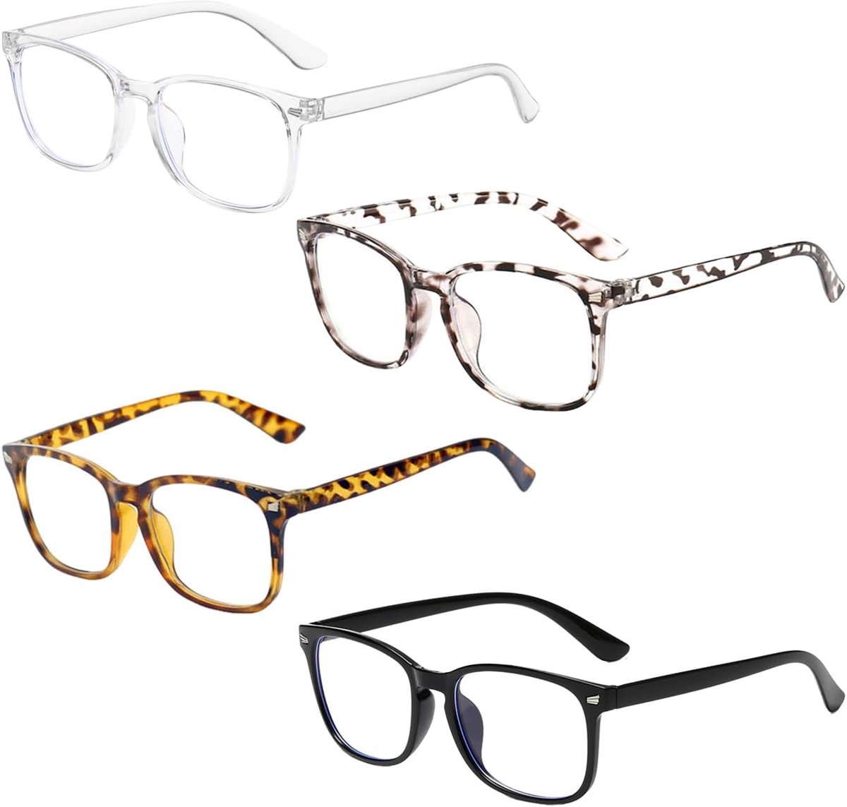 4 Anti-Blauwe Glazen, Vierkante Platte Retro Spiegels, Lichtgewicht En Comfortabel Om Te Dragen, Geschikt Voor - ShopVlot