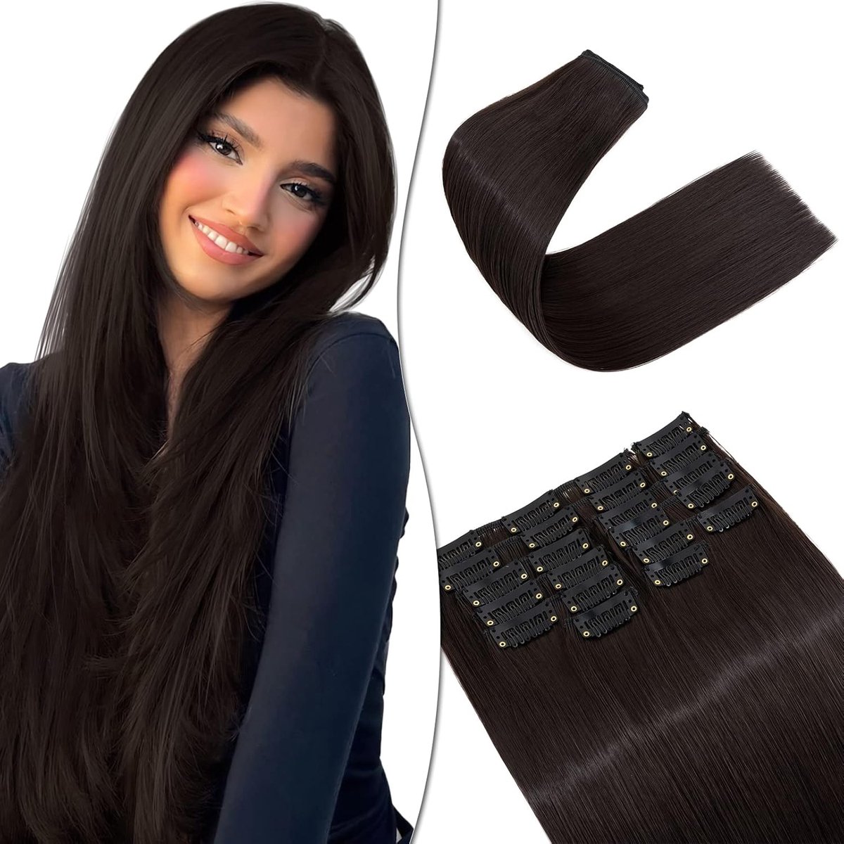 SEGO 12 Pieces Clip-In Extensions Like Real Hair Extensions Hairpieces with 22 Clips, 55 cm Cheap Straight Full Head - ShopVlot