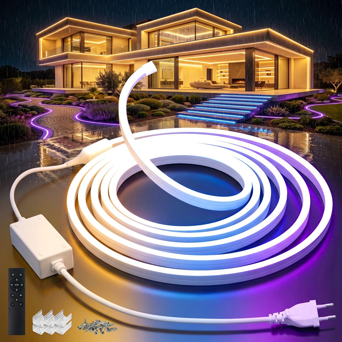 SUCIKORIO 20m Neon LED Strip 220V Dimbaar Silicone Buiten Waterdicht IP65 - ShopVlot