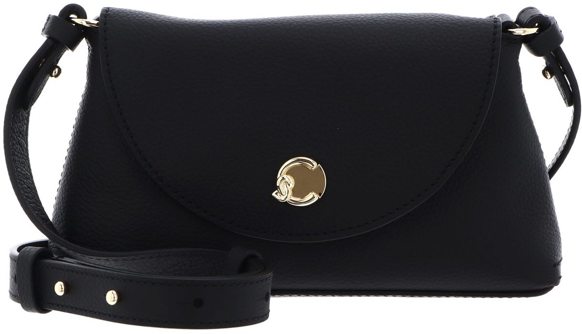 COCCINELLE Leren schoudertas Nikla Mini Bag Double Grainy Leather Noir / Cognac zwart