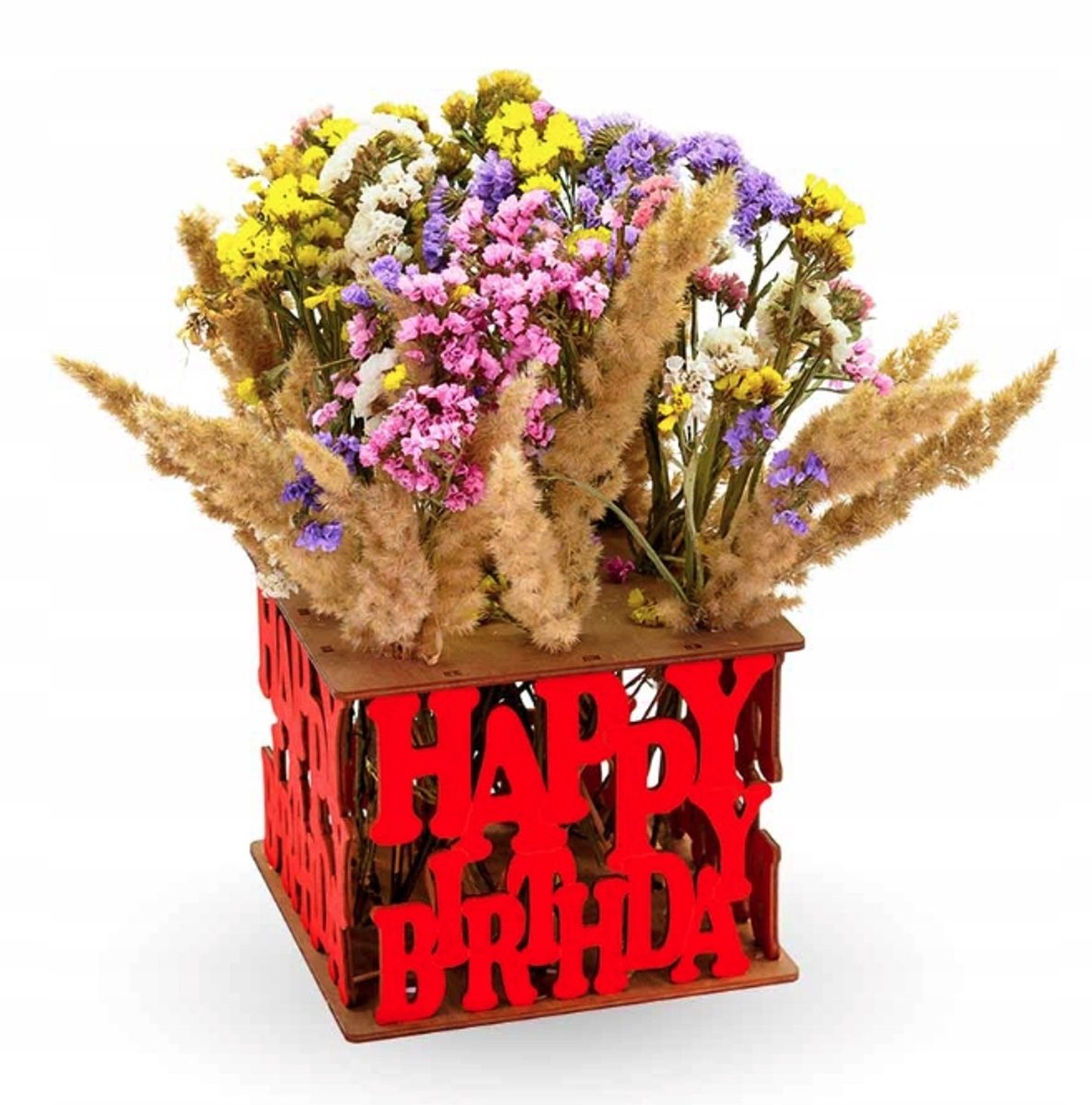 Houten 3D Puzzel Vaas Decoratie 'Happy Birthday' met Bloemen - DIY