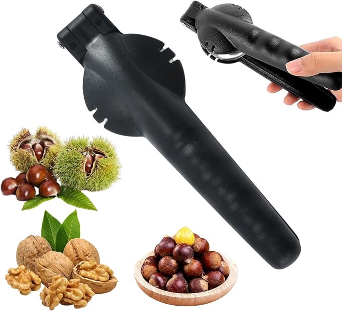 1 stuk-Notenkraker-notenkraker walnoten-Kastanjeclip-notenopener -Kastanje-Tang-antislip handgrepen-Notenkraker Voor Kastanjes-Keukengerei-geschikt voor walnoten, hazelnoten, noten, amandelen, zeevruchten-Zwart-Kunststof
