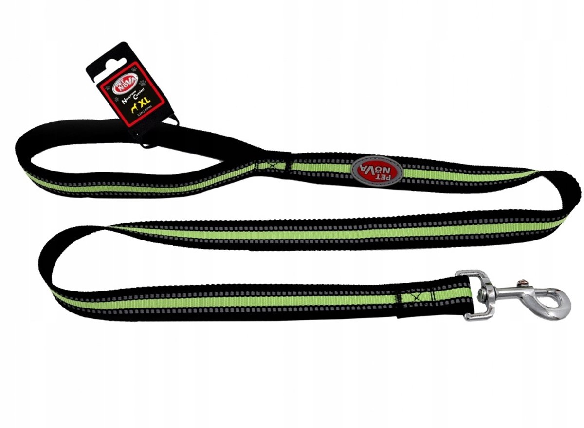 Pet Nova Nylonen Hondenhalsband XL Zwart-Groen Reflecterend