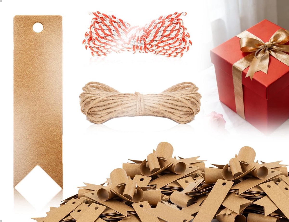 200 stuks kraftpapieren etiketten met jute koord voor het beschrijven van bruiloften, feesten, kleding, sieraden en - ShopVlot