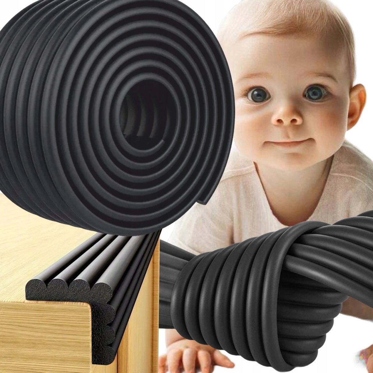 Zwarte Schuimrubber Beschermtape voor Meubelhoeken - 2 Meter