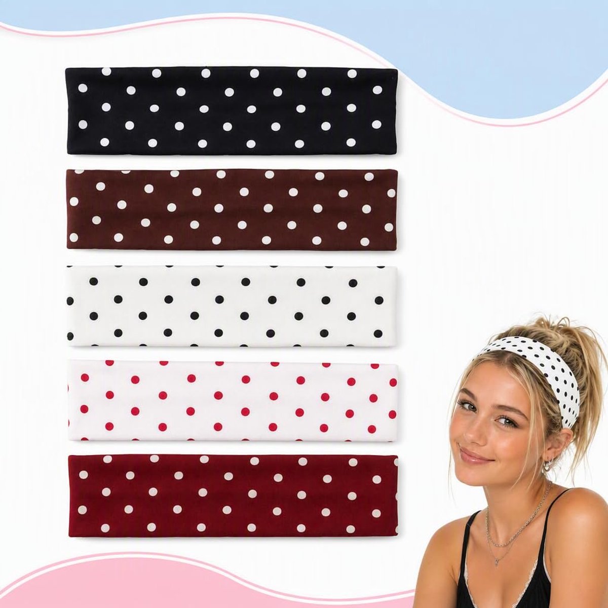 5 stuks - Haarband - Elastische hoofdband - Golfpunt