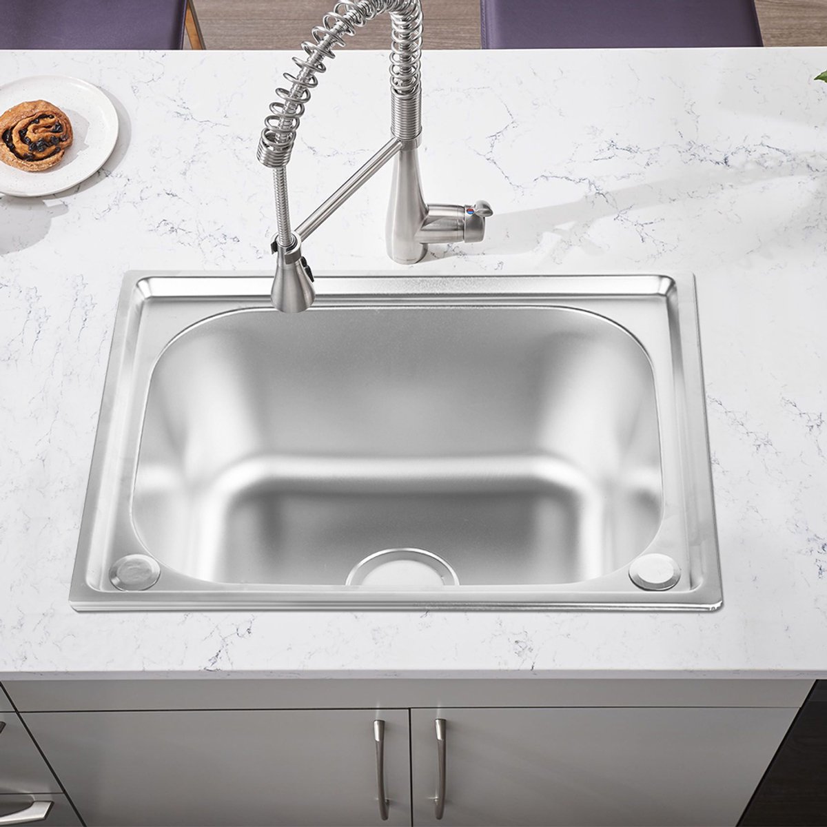 PIPIPOXER Gootsteen Keuken RVS- Gootsteen RVS Onderbouw - Spoelbak Met Kraangat- Spoelbak met Afdruipgedeelte - Anti-Condens Keukenwasbak - 50 x 40cm - Zilver