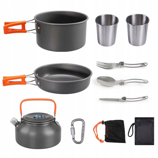 XXL Kampeer Kookset - 19 Delig - Aluminium - Inclusief Pannenset & Ketel — afbeelding 2