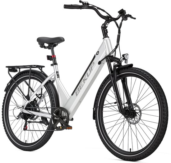 Elektrische Fiets 28 inch Lage Instap - Comfortabel Fietsontwerp - Lange Actieradius - Ideaal voor Stad en Vrije Tijd - Zilverwit — afbeelding 2