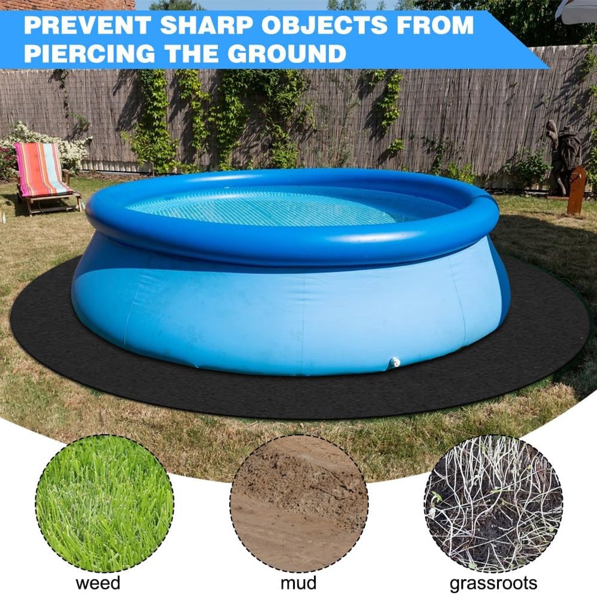 Ronde zwembadmat diameter 370 cm - Geotextiel - Antislip - Verleng de levensduur van uw zwembad - ShopVlot