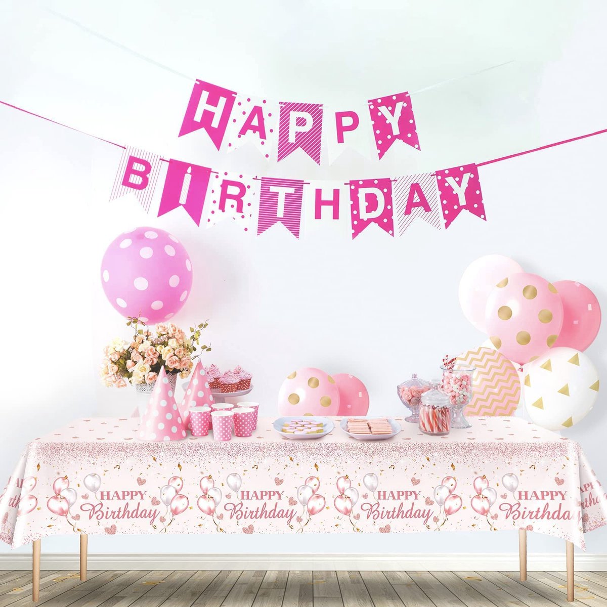 Tafelkleed roze 137 x 274 cm - wegwerpbaar - rechthoekig - perfect voor verjaardagsfeesten - ShopVlot