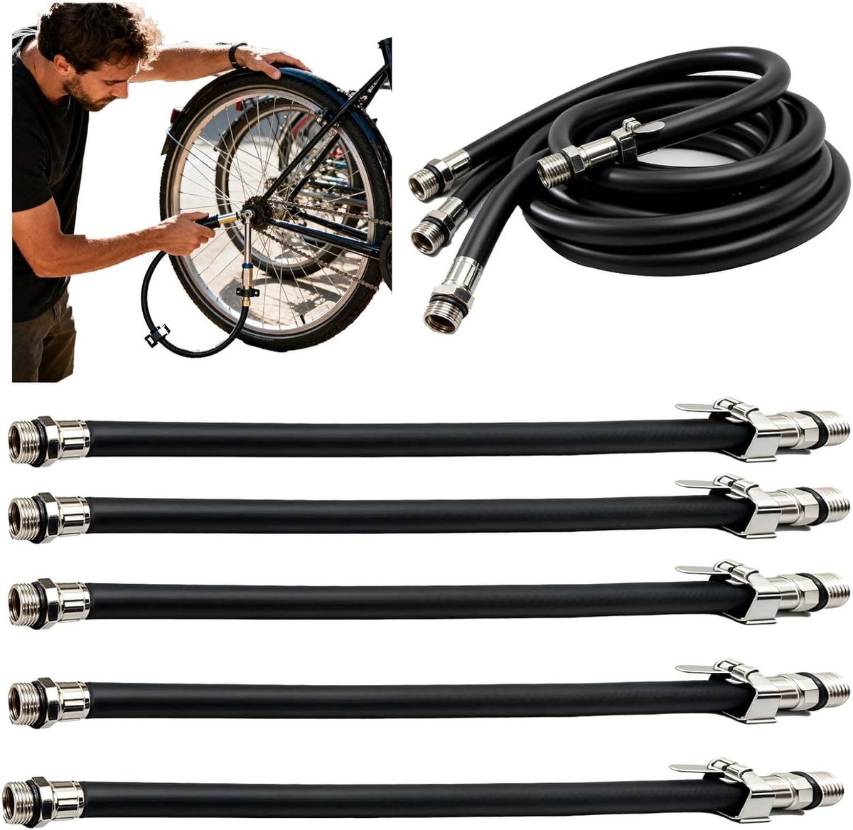 Bandenpomp Adapter Slang - Zwart - 38 cm - Vervangbare Luchtslang voor Compressor - Voor Auto, Motorfiets en Fiets