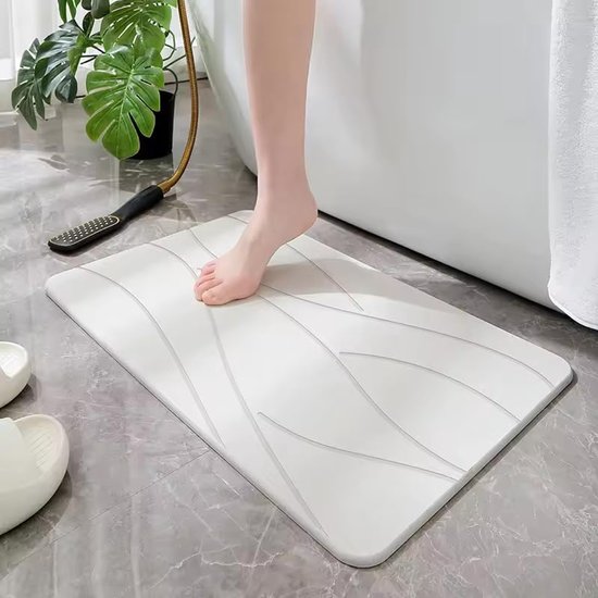 VHV - Badmat - Diatomeeënaarde badmat - Steen badmat - Sneldrogend - Antislip - Super absorberend - Voor de badkamer en douche - 40*30 cm - Wit
