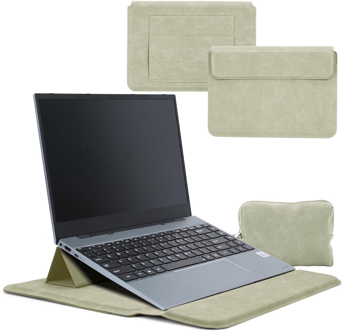 Dailygoods - HaruYo Laptophoes met geïntegreerde standaard en polsen, PU-leer, draagbare beschermhoes voor MacBook Air/Pro/Surface Dell, Lenovo HP ASUS Acer 15-16 inch