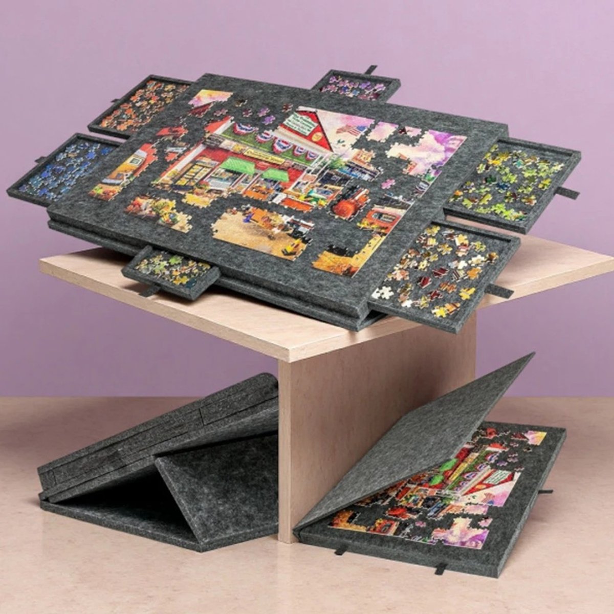 Solidchoice - Dailygoods 6-in-1 decoratief puzzelbord, kantelbaar puzzelbureau met beugelafdekking, opbergorganizer voor puzzels & knu