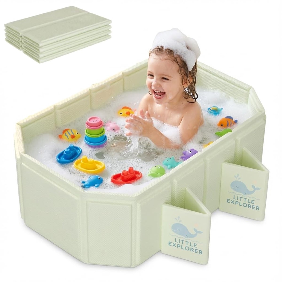 Solidchoice- Babybad Opvouwbaar - Antislip - Ruimtebesparend - Draagbaar - Walvismotief - Veiligheidswaarschuwing - Babybadkuip