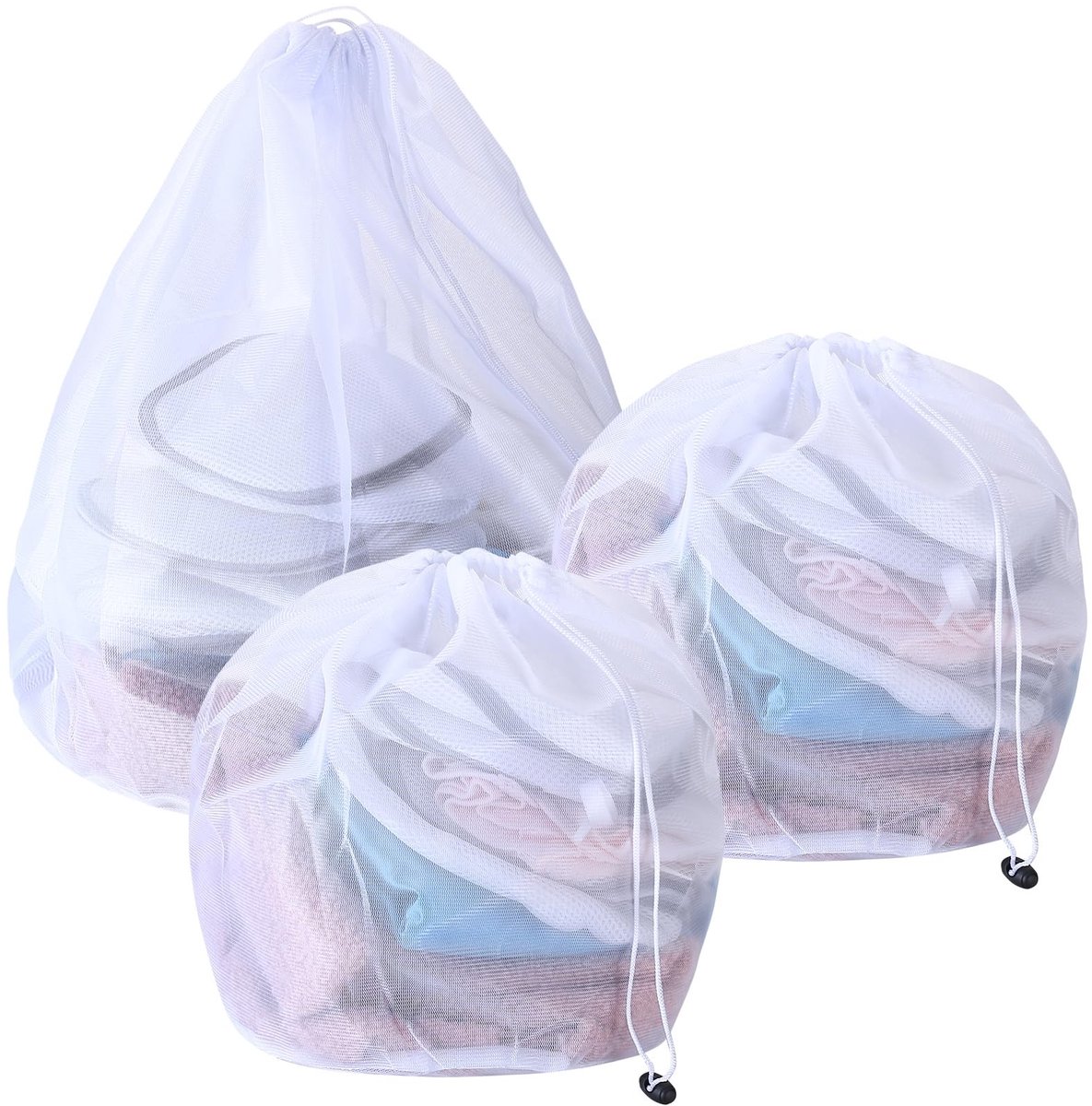 Dailygoods- Waszakken - 3 Stuks - Delicate Waszakken - Herbruikbare Waszak - Waszakken voor Kleding - Waszakken met Trekkoord - 2 Kleine (30 x 40 cm) en 1 Groot (50 cm)