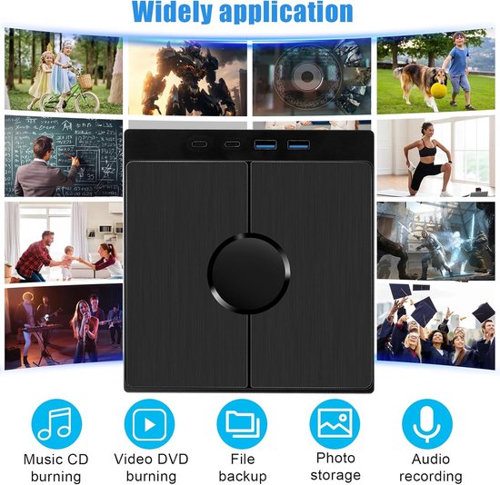 Externe cd-dvd-drive, USB 3.0 Type-C draagbare cd-dvd-brander +/-RW, extern, met USB/SD/TF-kaartlezer, draagbaar geschikt voor pc, laptop, desktop, MacBook, Win11/10/8/7/XP, Linux, Mac OS, Vista — afbeelding 4
