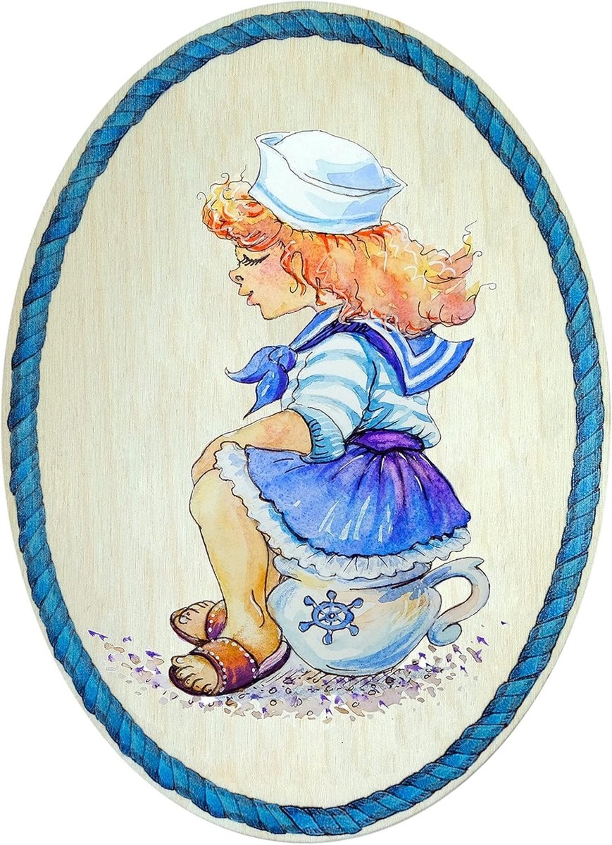 Dailygoods - Houten Deurbordje in Antiek Design - Decoratief Toilet Motief voor Dames en Meisjes
