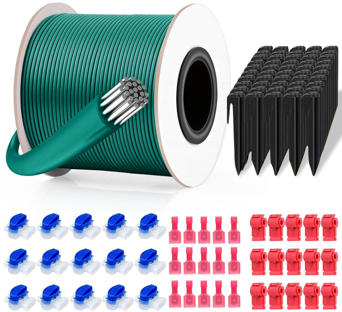 Dailygoods- Begrenzingskabel 100 m - 50 Grondpennen - 15 Kabelconnectoren - 15 Klemmen - Ø 2,7 mm - Compatibel met Robotmaaier - Robotmaaierdraad