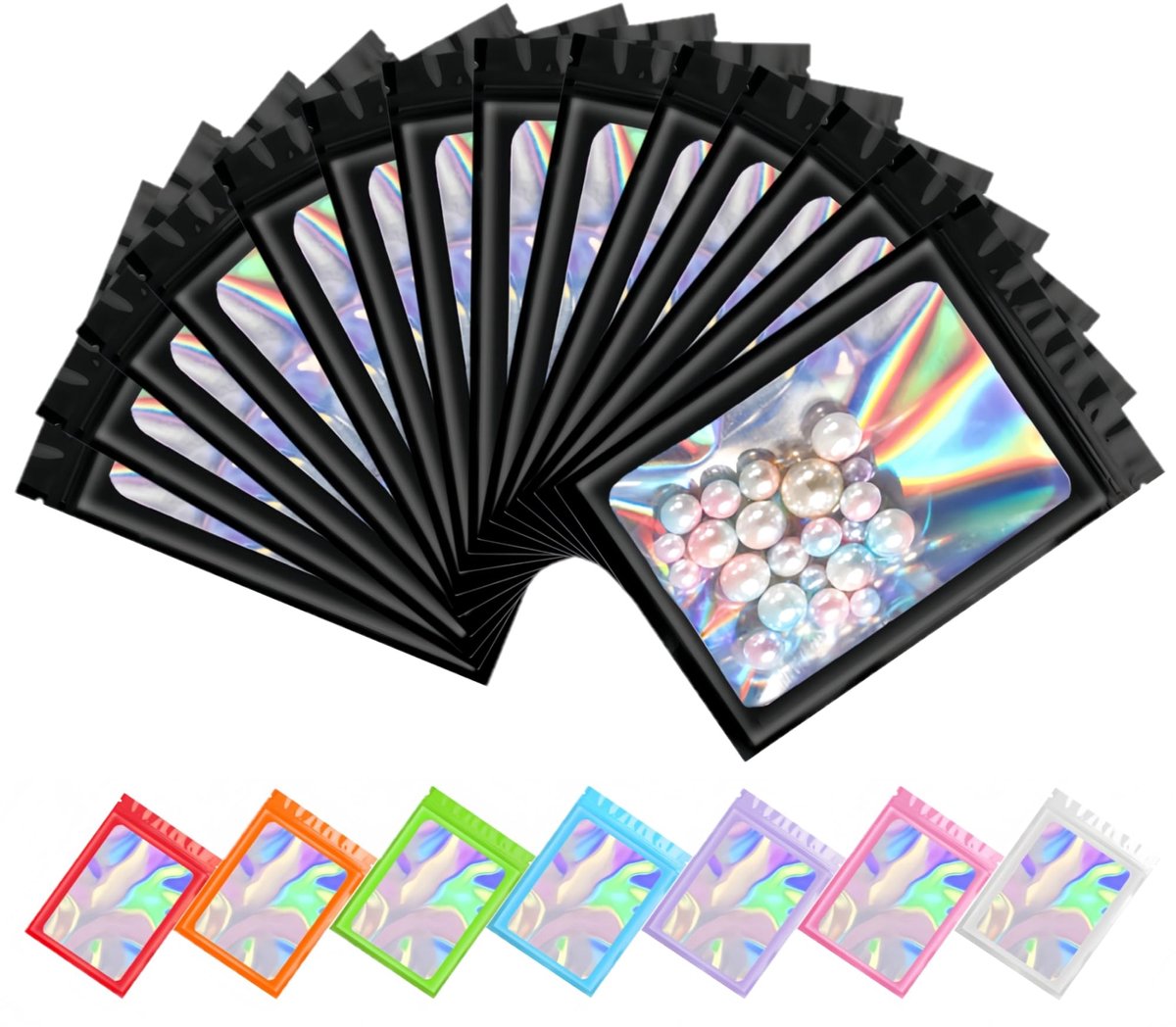 Dailygoods- Holografische Zakjes 100 Stuks - Hersluitbare Ziplock Zakjes - Transparant Venster - Herbruikbare Mylar Zak - Kleine Verpakkingen 10 x 18 cm - Voedselveilig - Verpakkingszakjes