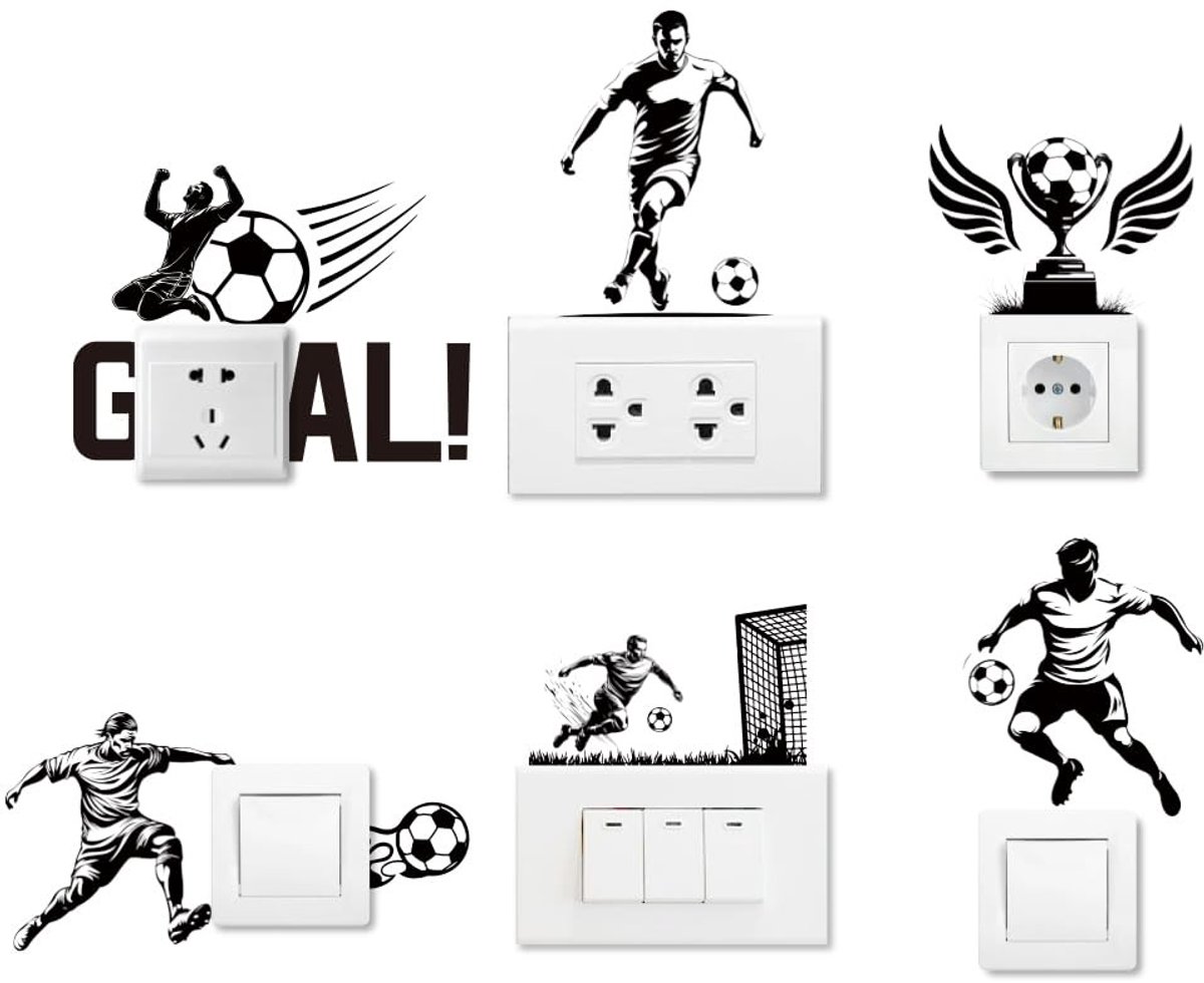 Dailygoods- Muursticker Voetbal Silhouet - Lichtschakelaar Decals - Zwarte Muurdecoratie - Voor Slaapkamer/Woonkamer - Hoogwaardig Mat Materiaal - Wanddecoratie