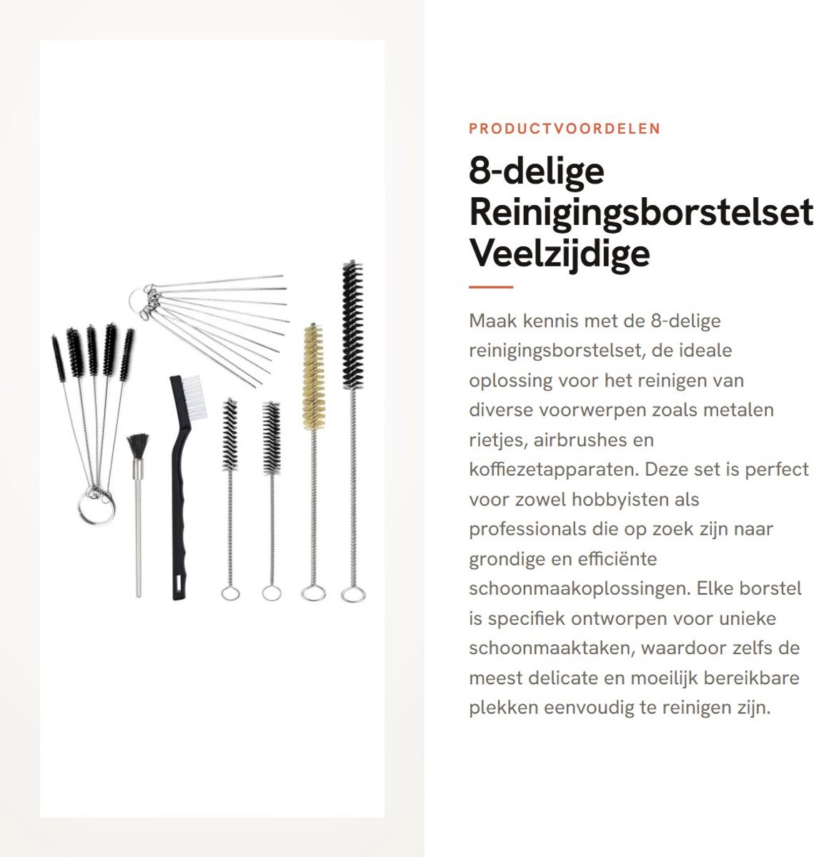 Dailygoods- Reinigingsborstelset 8-delig - Gespecialiseerd Ontwerp - Voor Metalen Rietjes/Airbrushes - Multicolor - Afmetingen 30/8,8 cm - Effectieve Oplossingen - Schoonmaakborstels