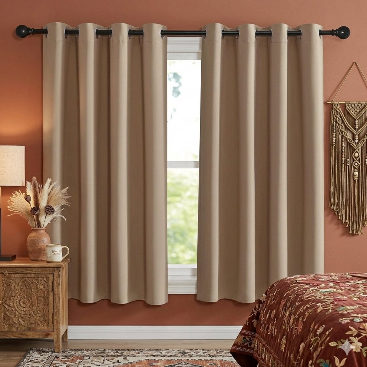Maison Elara Verduisterende Gordijnen 140x145 cm – 2 Panel – Cappuccino – Thermische Isolatie & Privacy voor Woonkamer, Slaapkamer, Studeerkamer