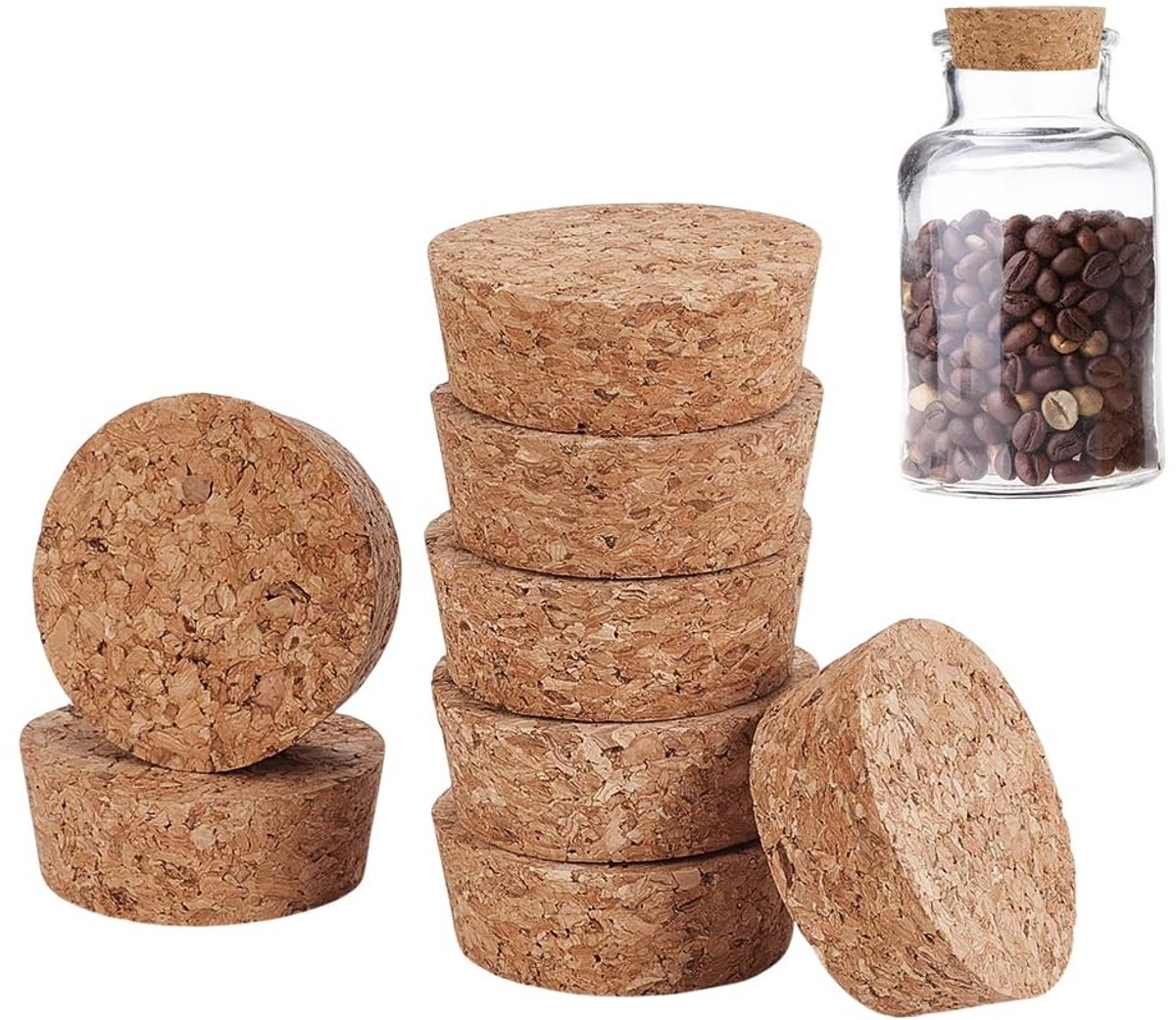 Dailygoods- Kurkstoppers 8 Stuks - Taps Toelopend - Maat 28 - Houten - Conisch - Luchtdichte Afdichting - Flesstopper