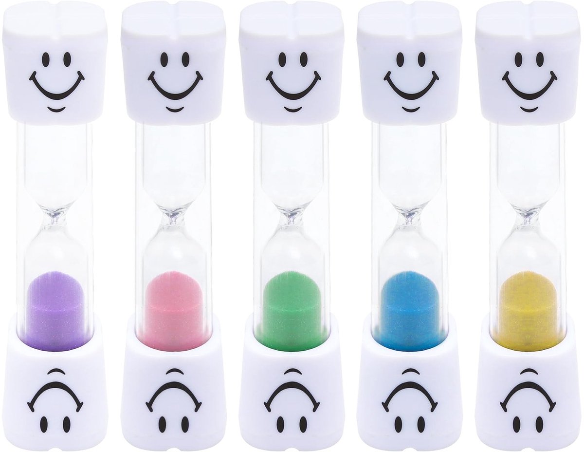 Dailygoods- Zandloper 3 Minuten - 5 Stuks - Tandenborstelklok - Theeklok - Stootvast - Herbruikbaar - Kunststof/Glas - Timer