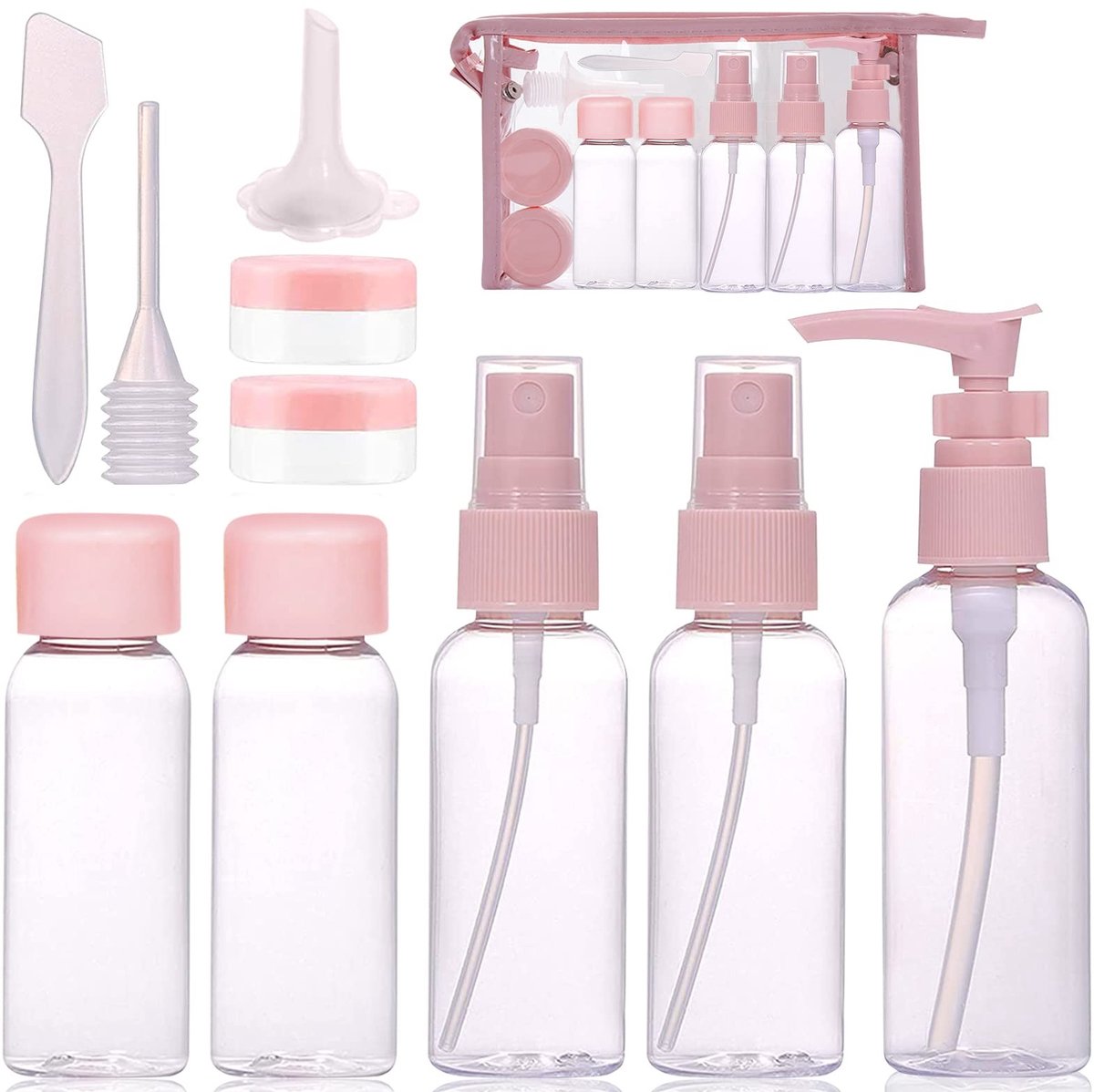 Dailygoods- Reisflessen 10 stuks - Navulbare Vloeistofcontainers - Draagbare Toilettas - BPA-vrij - FDA-goedgekeurd - Perfect voor Cosmetica