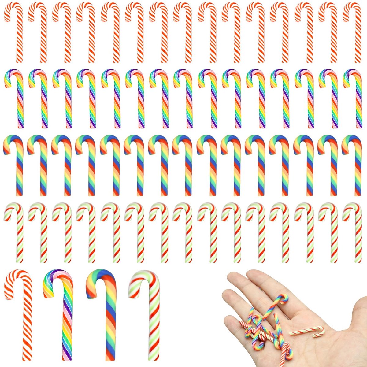 Dailygoods- Candy Cane 60 Stuks - Nep Snoep Decoraties - Kerst Ornamenten - Polymeerklei - DIY Craft - Vrolijke Kleuren - Kerstdecoratie