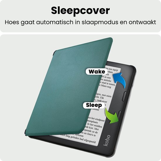 Hoes Geschikt voor Kobo Libra 2 Hoesje Bookcase Cover Hoes Met Screenprotector - Hoesje Geschikt voor Kobo Libra 2 Hoes Cover Case - Donkergroen — afbeelding 3