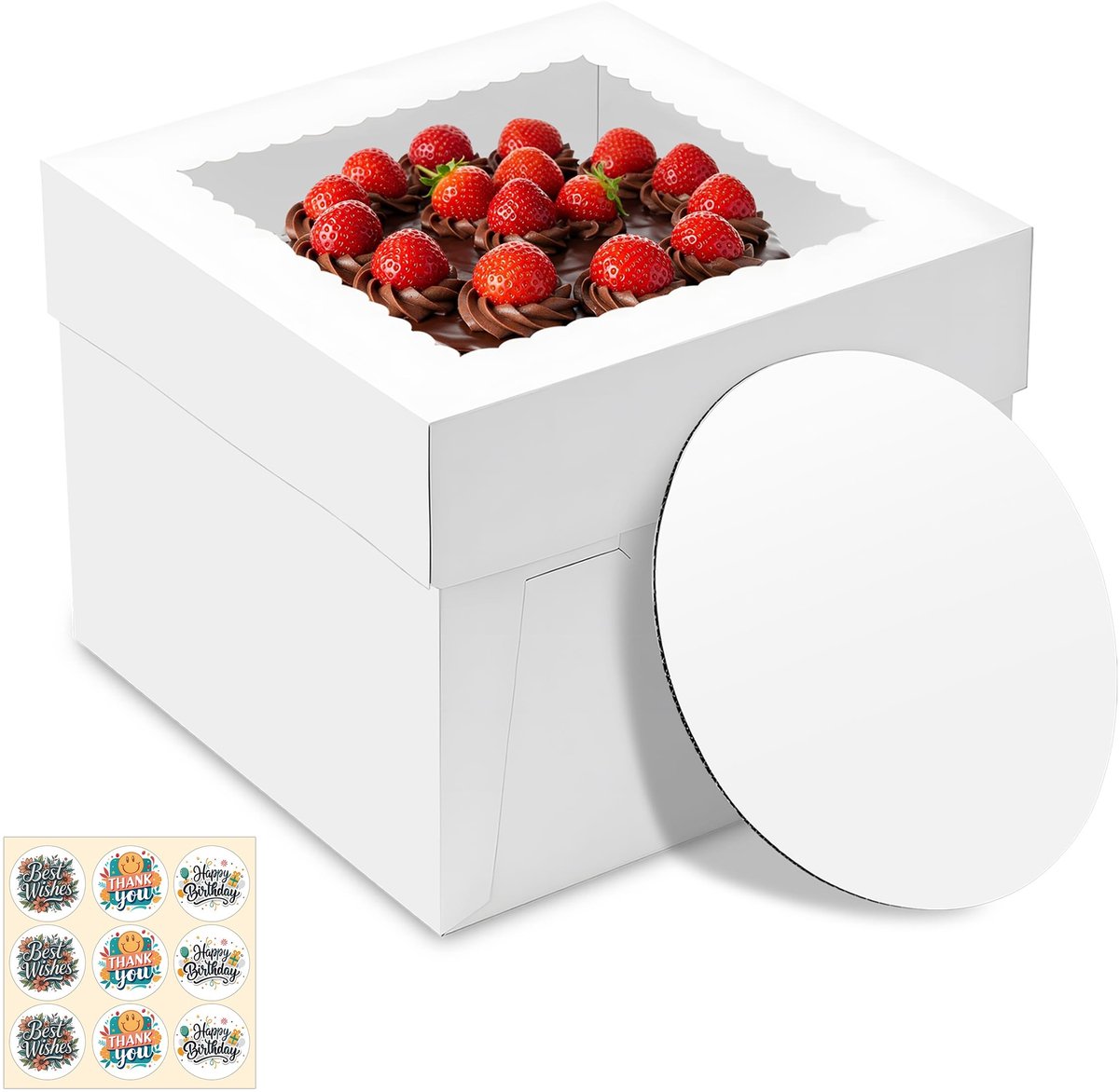 Dailygoods- Taartdozen 25 cm - Gebaksdoos met kijkvenster - Taartonderlegger - Karton - Verjaardagsfeesten - Bruiloften - 7 stuks - Gebakdoos