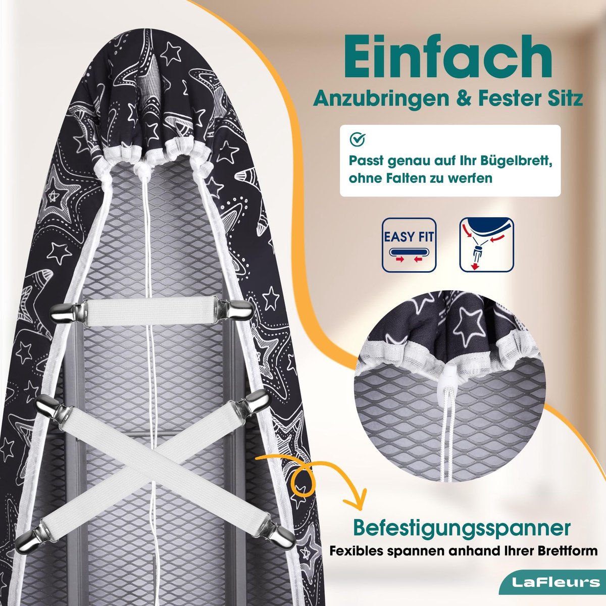 Dailygoods- Strijkplankovertrek 150 x 55 cm - Drielagige Comfortvulling - Spanner voor Stevige Grip - Geschikt voor Stoomstrijkijzer - Kreukvrij - Ideale Pasvorm - Strijkplankhoes