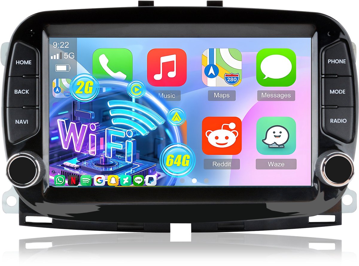 Cestovet Autoradio - Geschikt voor Fiat 500 2016-2019 - Android 15 2+64GB- Apple Carplay & Android Auto (Draadloos) - 7'' Touchscreen