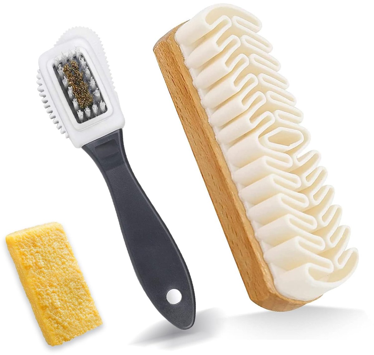 Dailygoods- Schoenborstel Set - Suède/Nubuck Borstel - 3-delige Schoenborstel - Houten/Wildlederen Borstel - Ruw Rubber Borstel - Zacht en Onschadelijk - Schoenreinigingsset