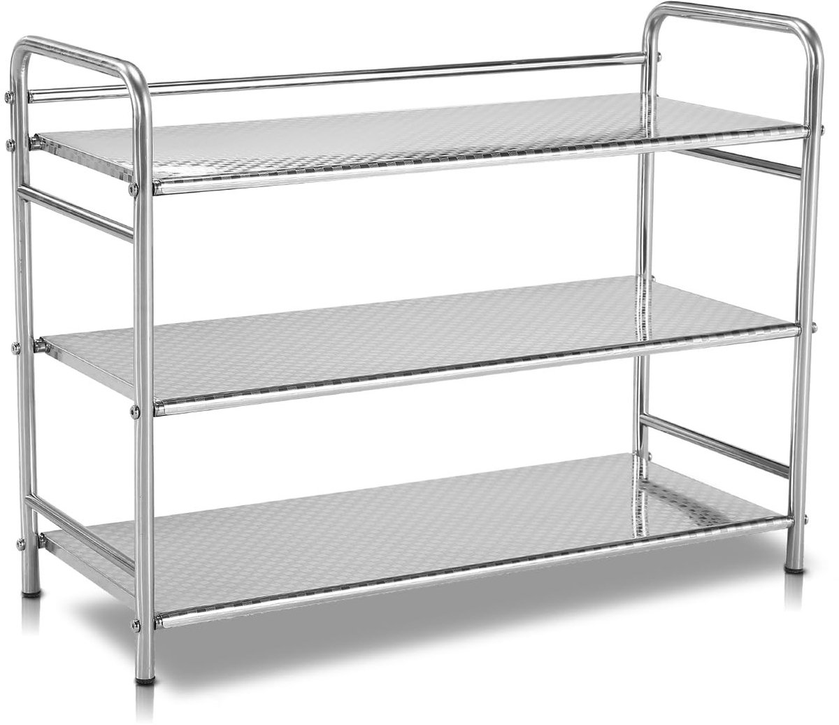 Dailygoods- Schoenenrek 3-Laags - Stevige Metalen Organizer - Ruimtebesparend Ontwerp - Stapelbare Schoenenplank - Roestvrij Staal - Geschikt voor Kast/Entree - Schoenenopberger