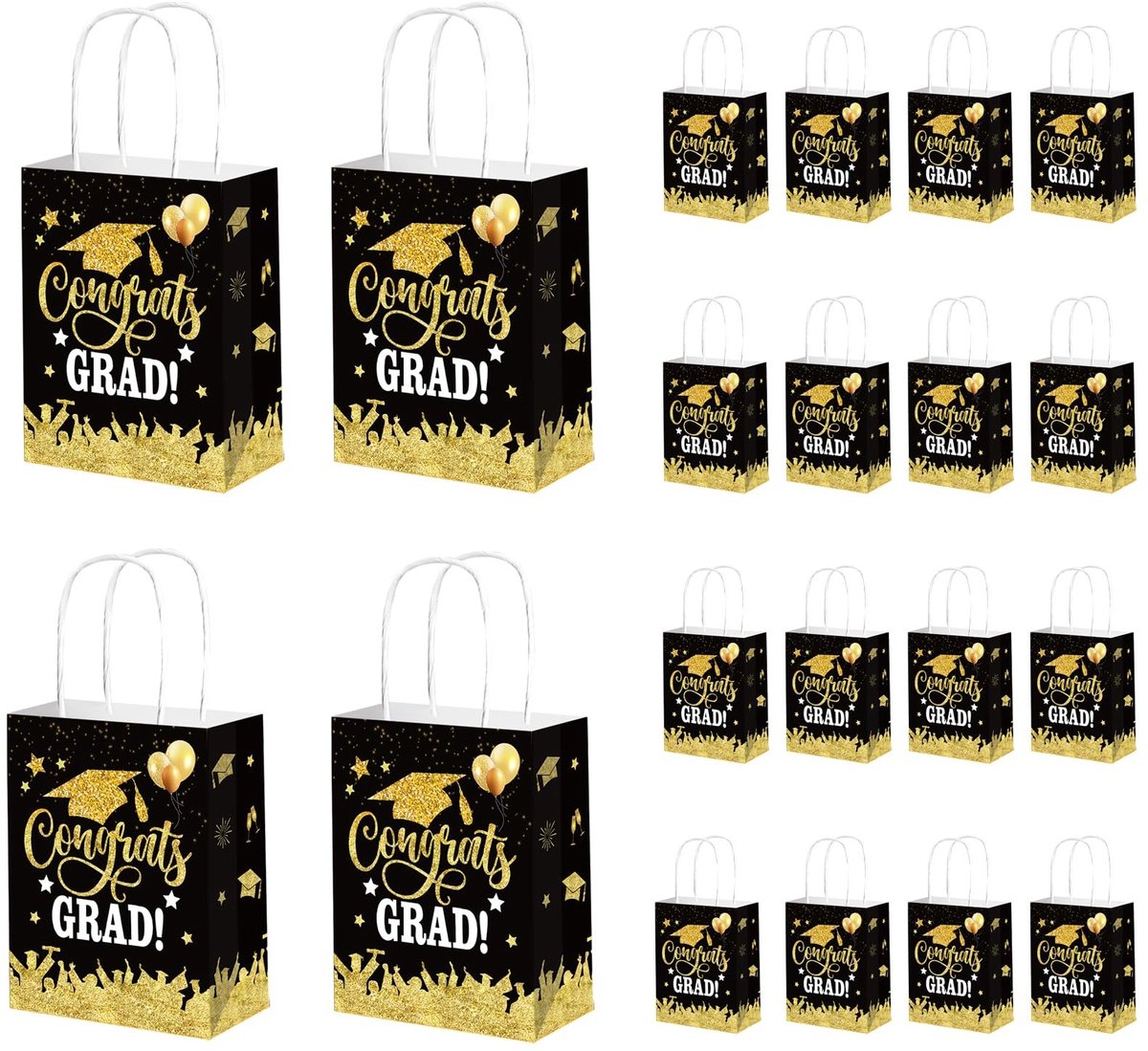 Dailygoods- Afscheidszakjes 12 Stuks - Afstudeergeschenkzakken - Traktatiezakken met Handvat - Feestgeschenken - Klein 6,3x3,1x8,25in - Zwart - Giftbags