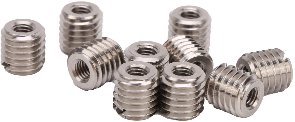 Dailygoods- Sleufmoer Set van 10 Stuks - Roestvrij Stalen Bevestigingsmiddelen - M5x0,8 Mm/M10x1,5 Mm Draad - 10 Mm Lengte - Inzetstukken met Schroefdraad - Draadreparatie - Schroefdraadmoer