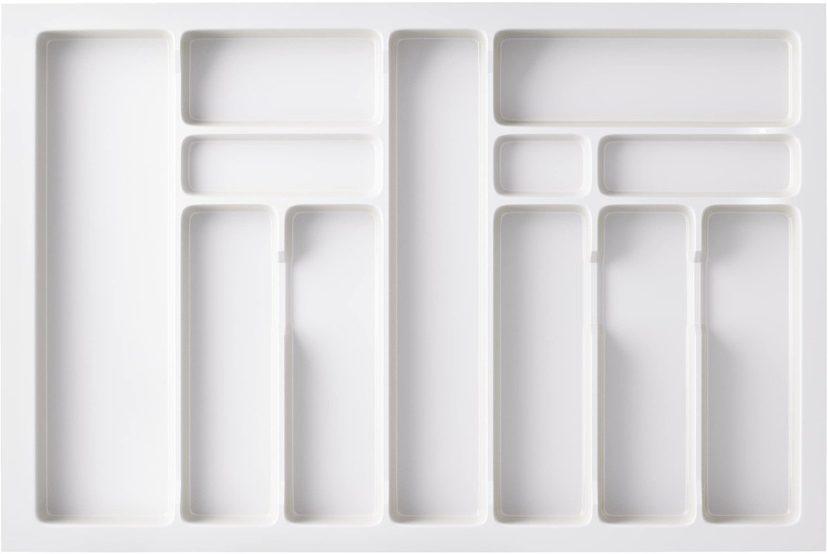 Dailygoods- Bestekbak Uitschuifbaar 23-83 cm - Bestekbak 12 Vakken - Onderhoudsvriendelijk - Kunststof - Wit - Slagvast - Bestekinzet