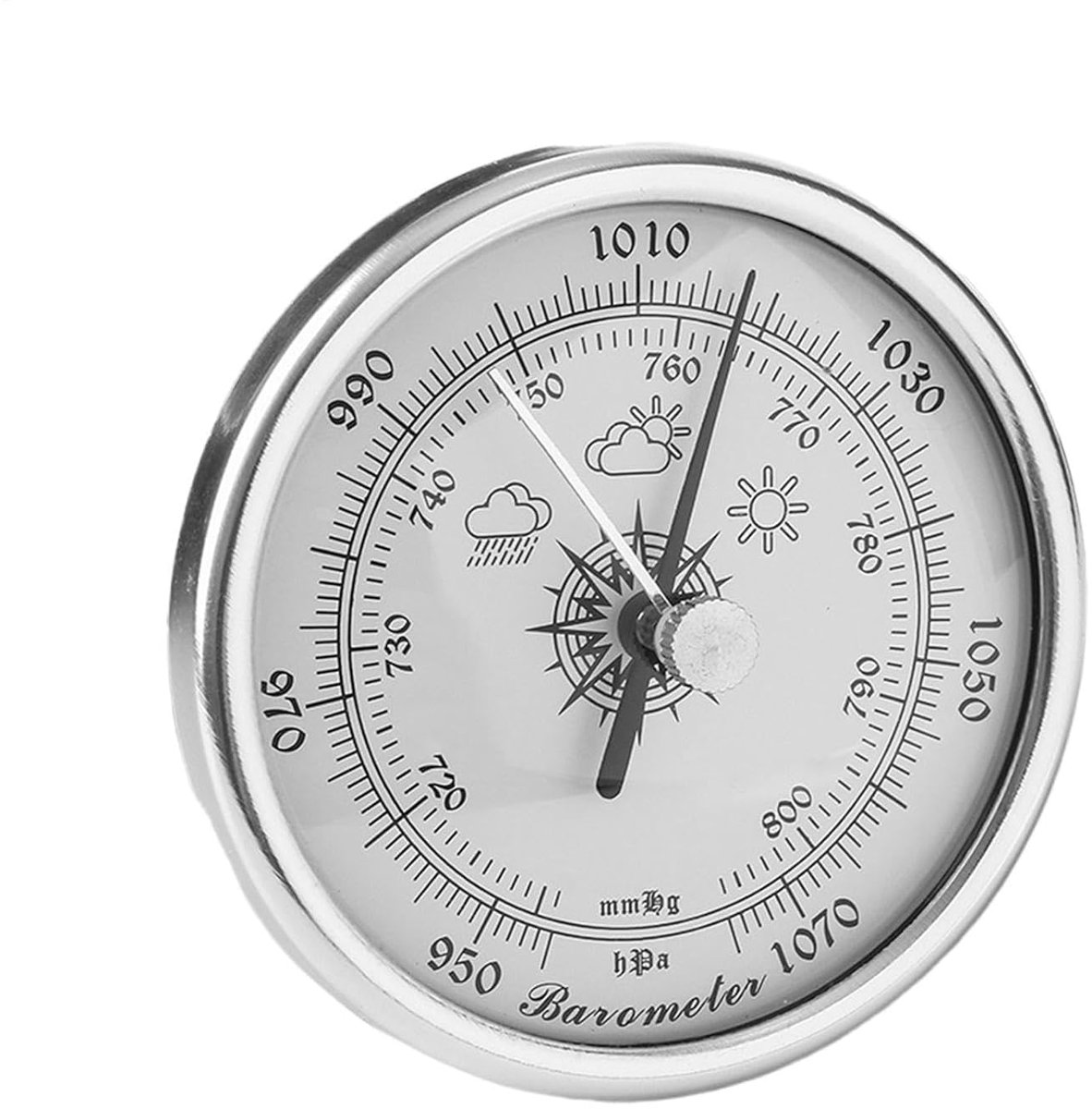 Barometer Binnen - Weerindicator Luchtdruk - Weersvoorspelling - Mechanisch Transmissiesysteem - 72mm Diameter - Zilverkleurig