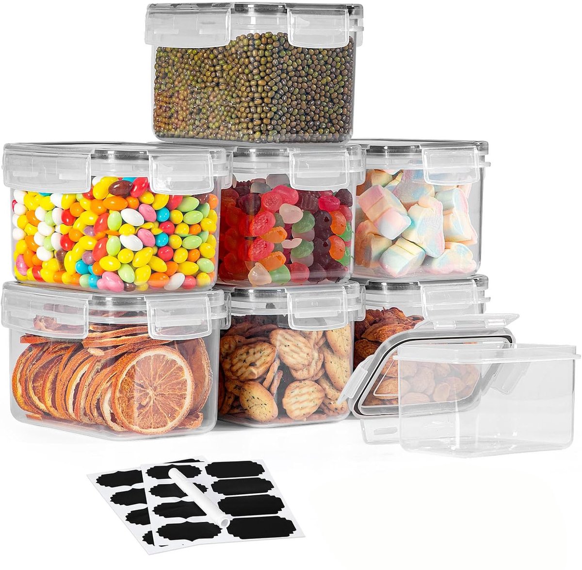 8 Delige Voorraadpotten Set 800ml-Luchtdichte Bewaarpotten voor Keuken-Transparante Voedselcontainers voor Kruiden en Droge Voeding