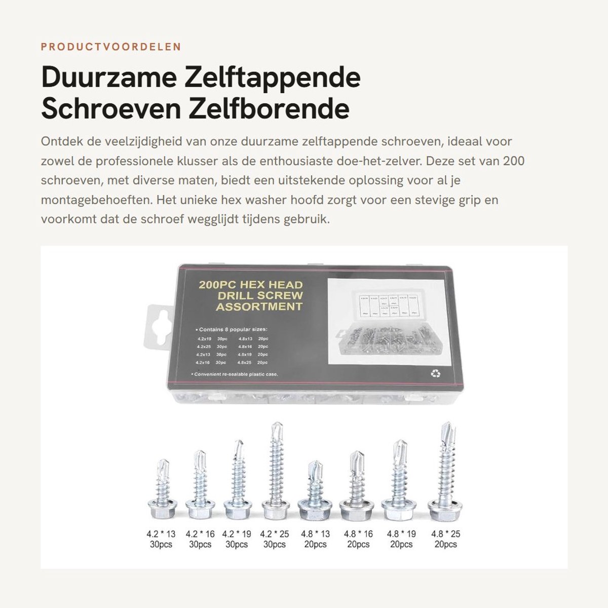 Dailygoods - Duurzame Zelftappende Schroeven - Zelfborende Metalen Schroeven - Assortiment Set - Universeel Gebruik - Boorpunt - 200 Stuks