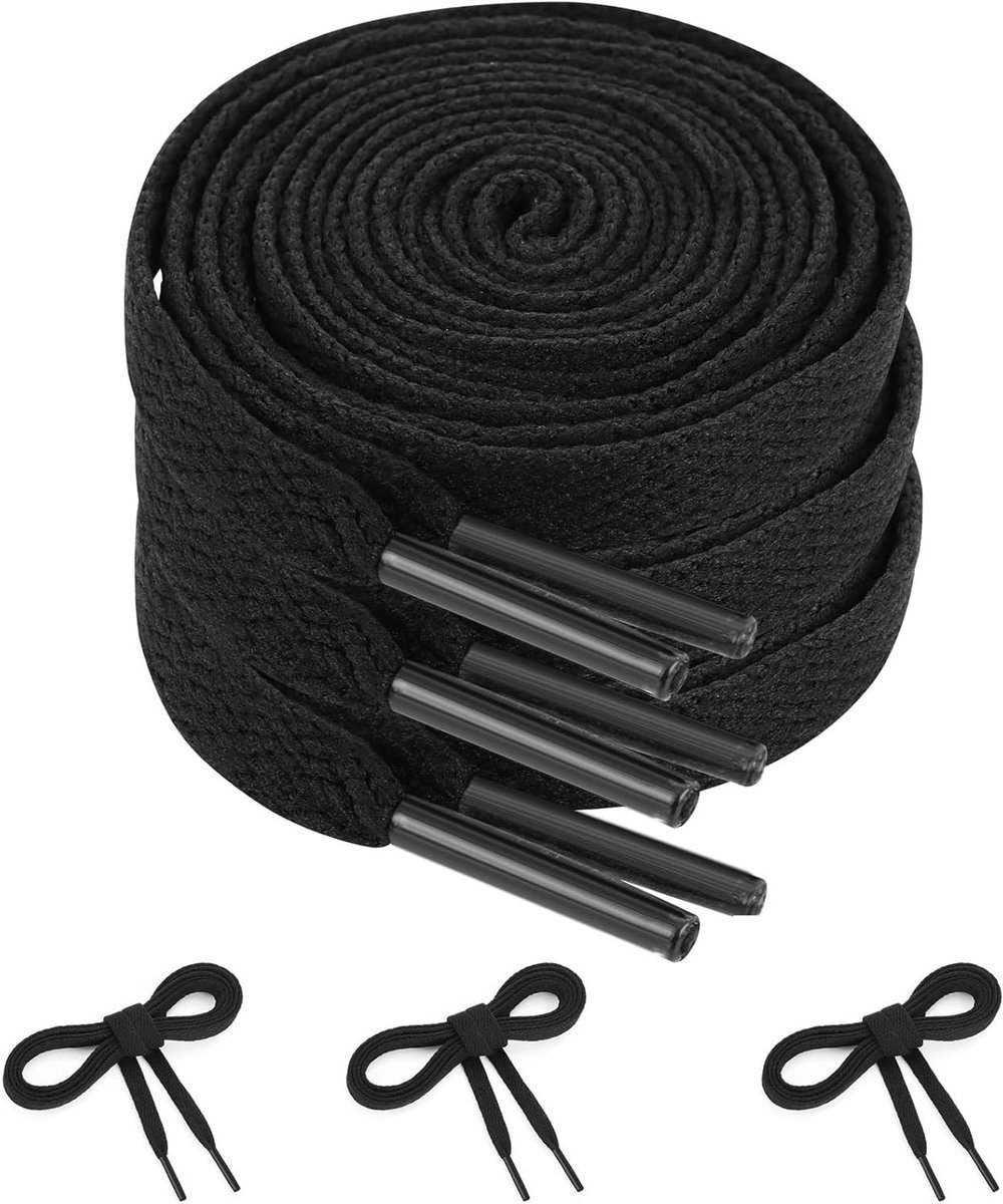 3 Paar 8 mm Brede Veters - 120 cm Platte Zwarte Veters voor Sneakers, Wandelschoenen en Casual Schoenen