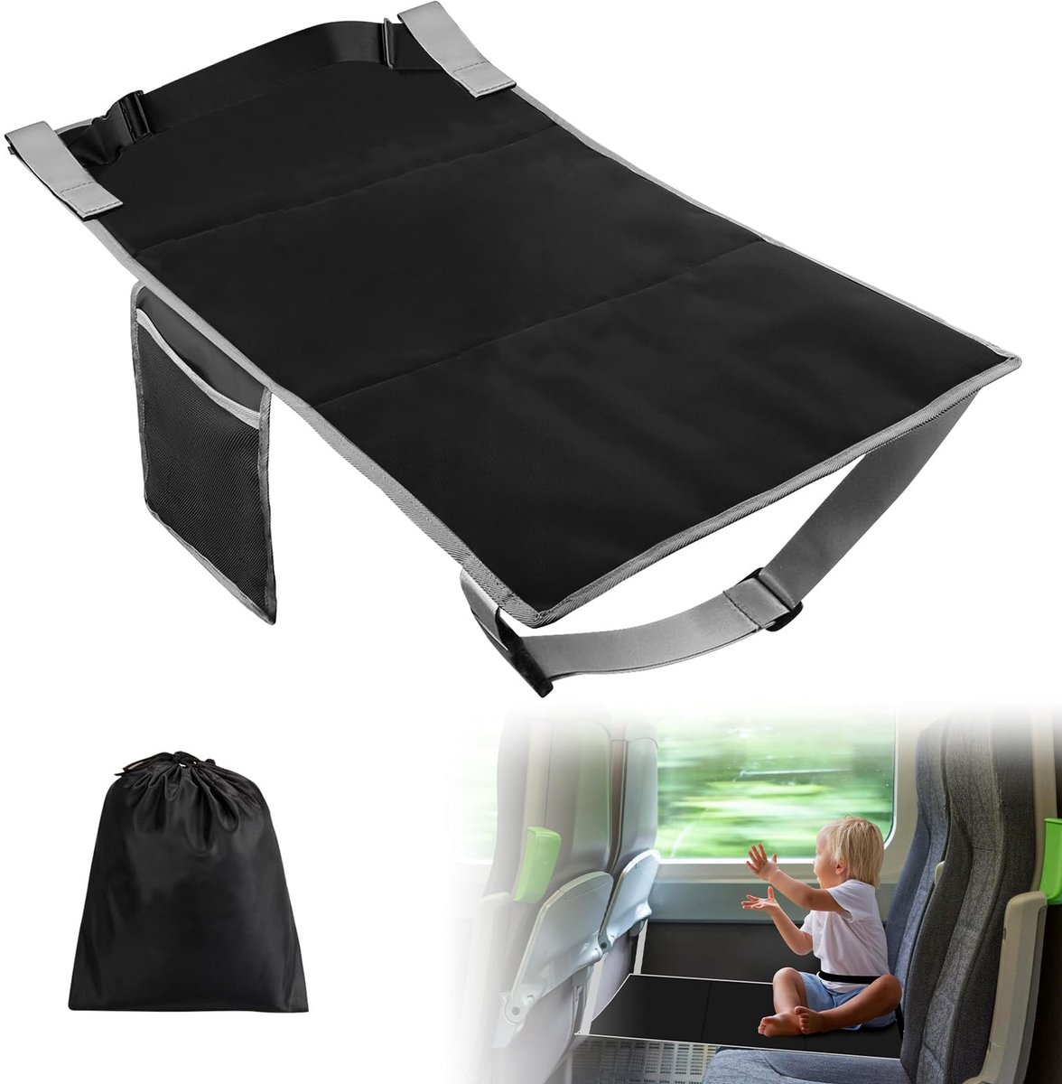 Dailygoods- Stoelverlenging Draagbaar - Voetensteun Vliegtuig - Voetensteun voor Kinderen - Comfortabel Reizen - Zwart - Ontspannen Reizen