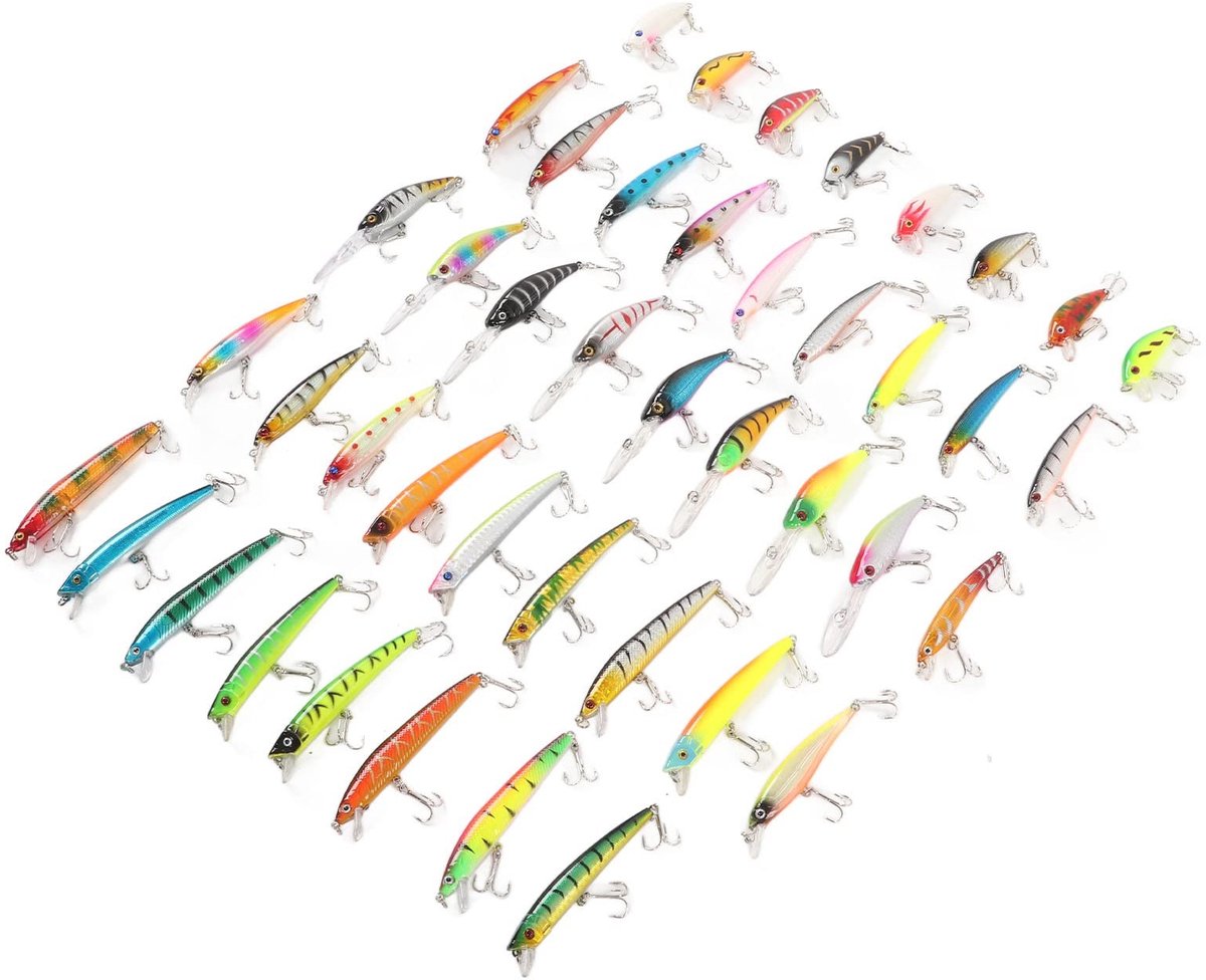 Dailygoods- Vissenlokken Kit 43pcs - Kunstaas Snoek/Roofvis - Minnow Aas - Zoetwater/Zoutwater - Slijtvast Materiaal - Levensecht Uiterlijk